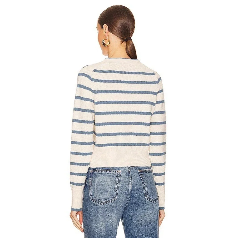 Veronica Beard Noorie Cardigan Sz Medium Ivory Blue Striped Cotton Chic Classic - Picture 3 of 16